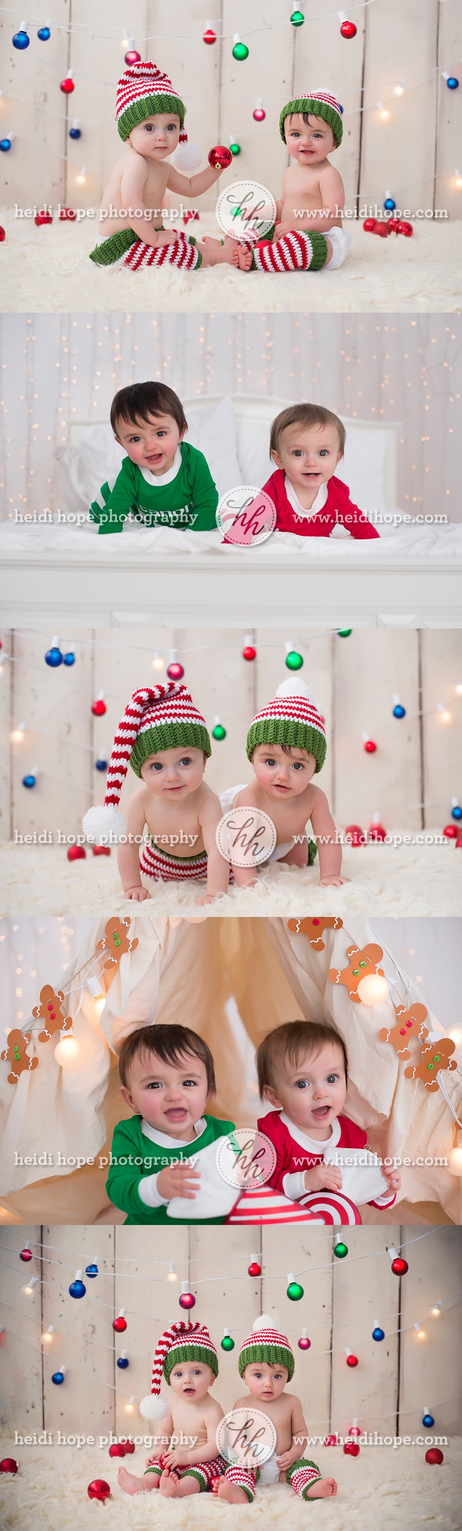 twin baby holiday christmas card portrait photography by heidi hope