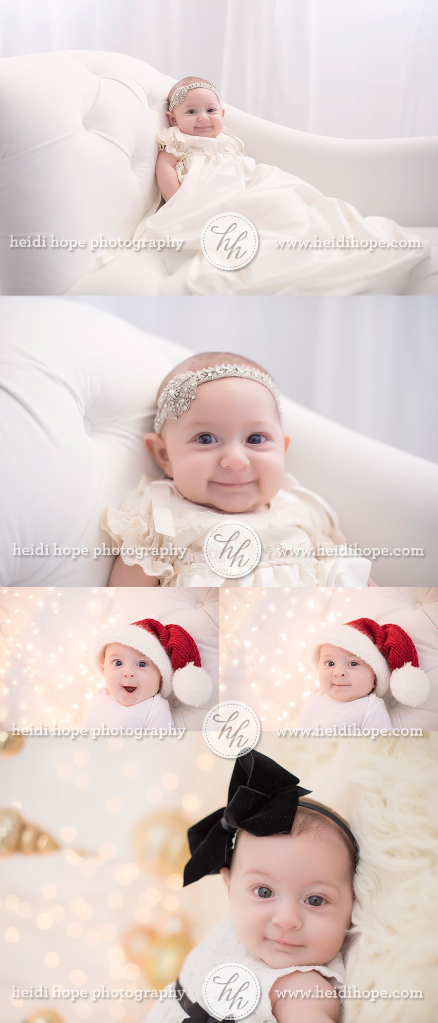 3 month old baby girl christmas portraits and christening gown
