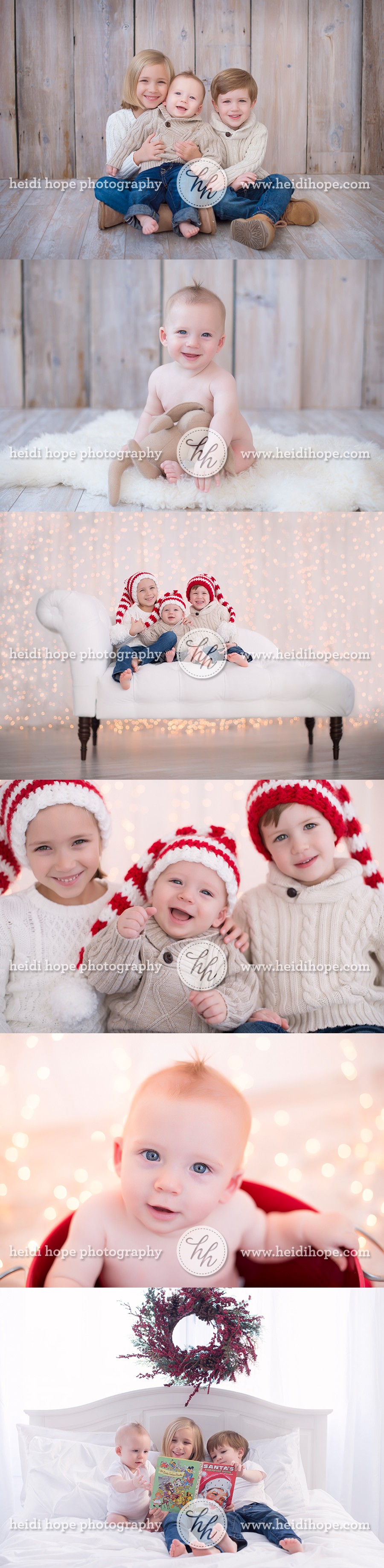 6 month old baby and siblings family christmas portraits