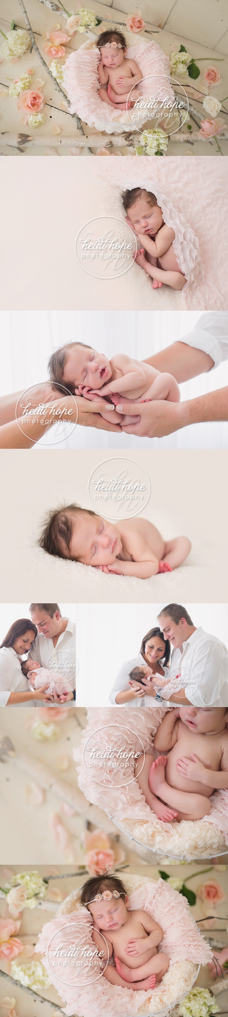 newborn baby girl with pink flowers