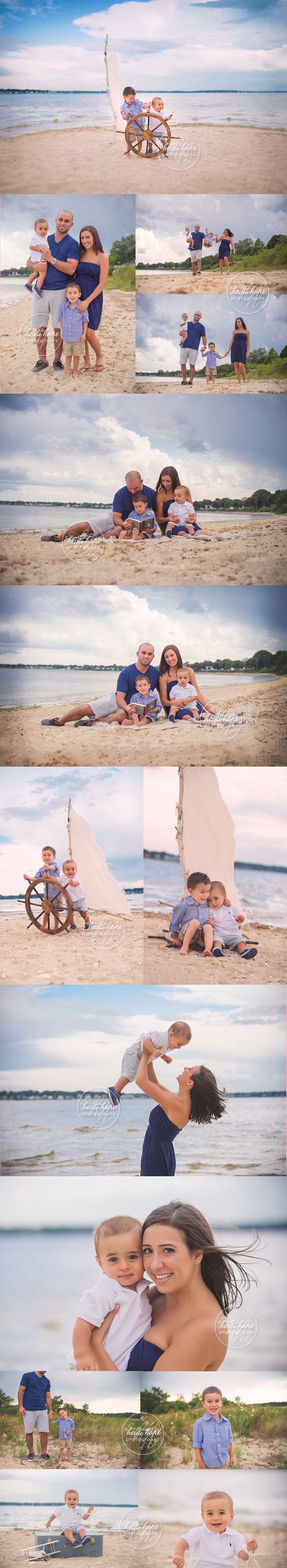 family with brothers at the beach in an outdoor nautical session