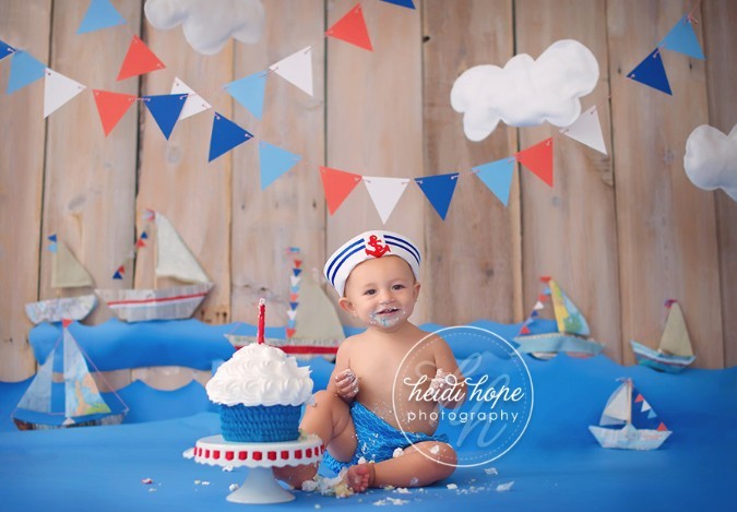 A sneak peek of the colorful nautical cakesmash for baby D’s first birthday portrait session!