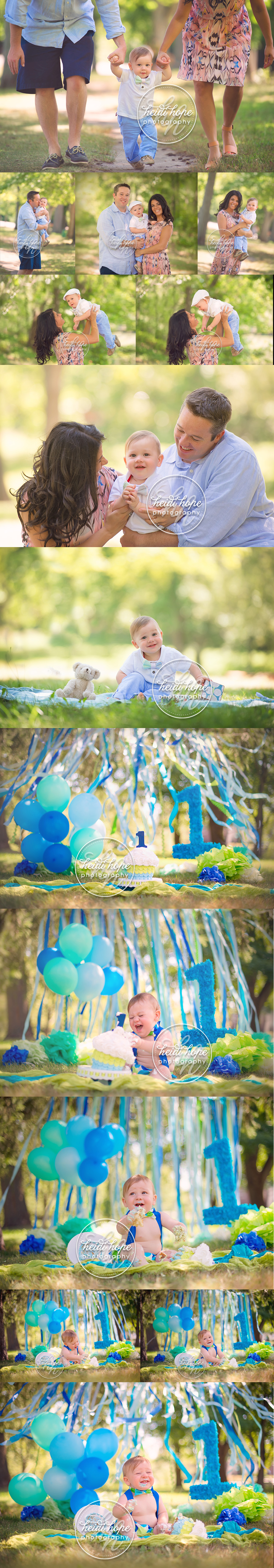 a-blue-and-green-classic-cakesmash-outdoors-at-the-park-by-rhode-island-birthday-photographer