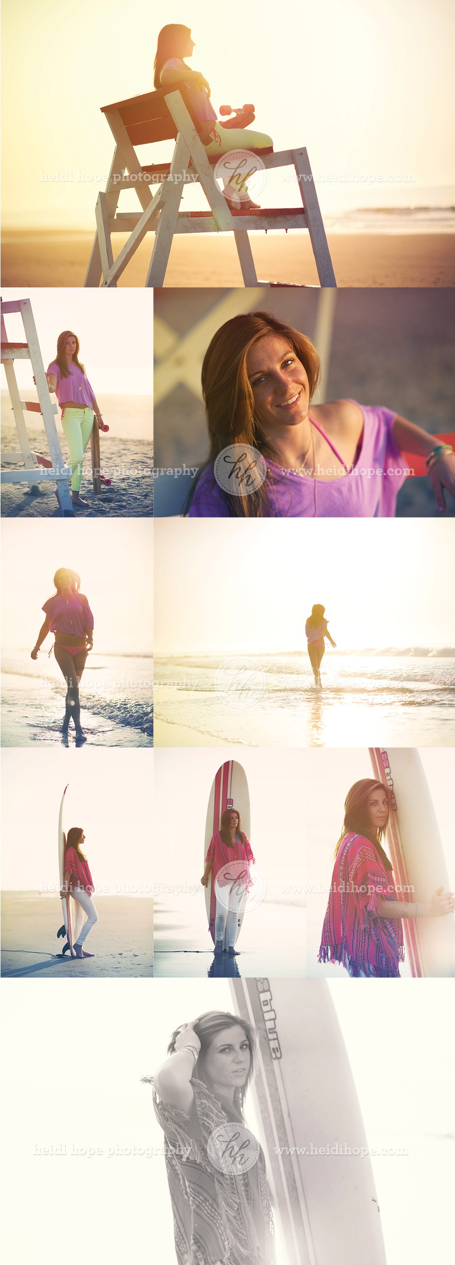 Teen Modeling and Senior Surfing Shoot on the beach by Heidi Hope Photography #surfing #surfer chic #beach style #senior shoot