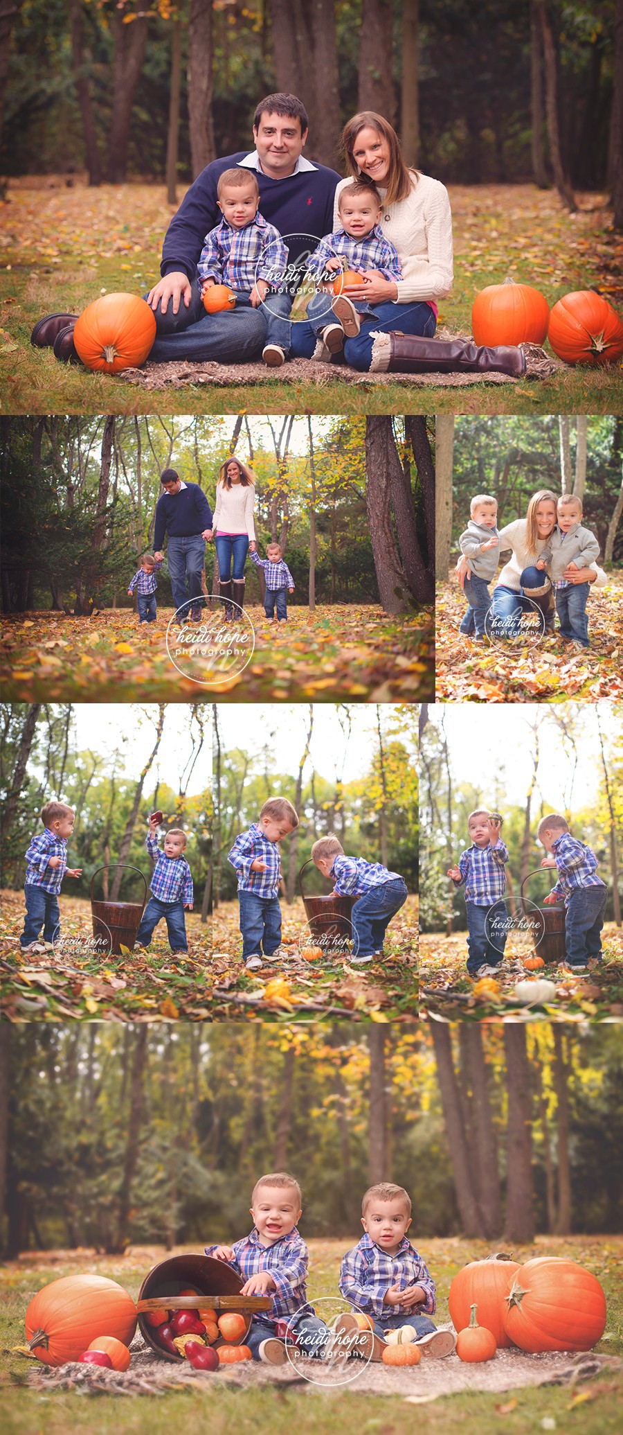 autumn outdoor family portraits with 18 month old twin boys